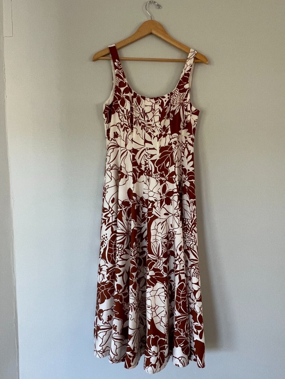 En Creme Medium Rust Cream Floral Midi Dress A-Line Fall Wedding Guest